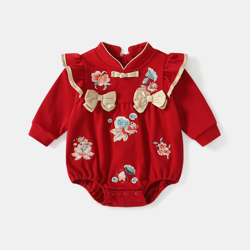 

Осенний боди для девочки в китайском стиле с длинными рукавами и платьем принцессы на первый день рождения 90 cm красный