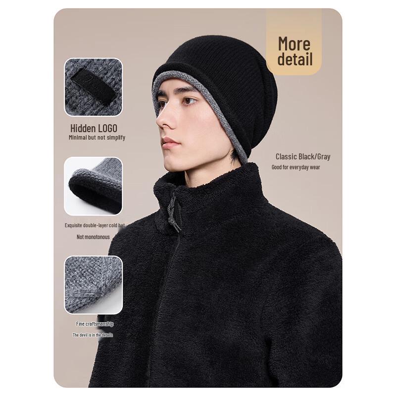JIUMU Men's Pure Wool Knit Slouchy Beanie Hat