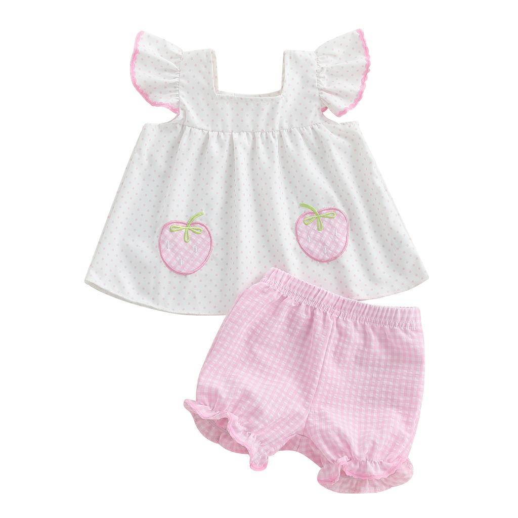 Baby Girl Summer Clothes Stripe Print Flying Sleeve Square Neck Tank Tops Ruffled Shorts Outfit