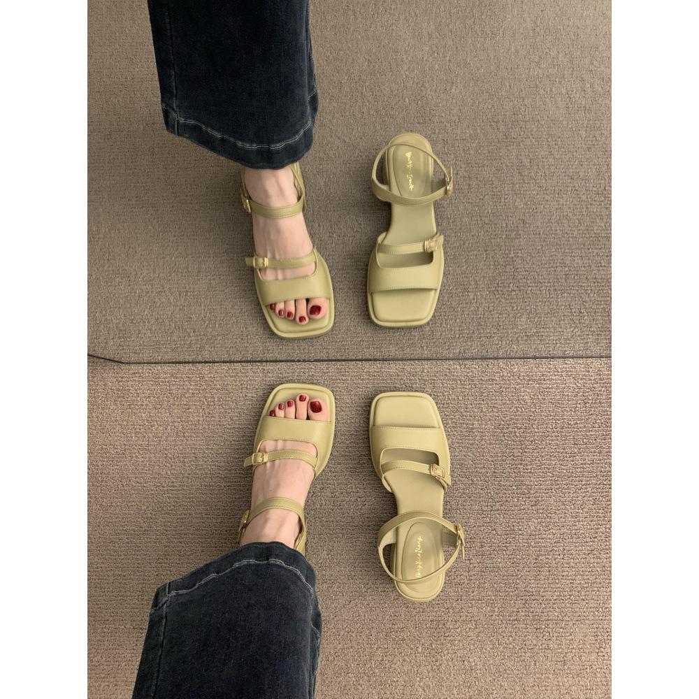 2025 summer new high-heeled open-toed sandals empty women's shoes temperament with skirt black thick-heeled Roman shoes