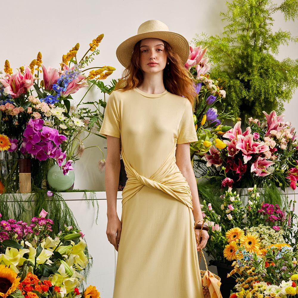 Waiwaiaiem Yy_Cinched Waist Slim Pleated Dress