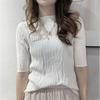 Korean Fashion Folds Solid Color Knitted T-shirt  Casual All-match Short Sleeve Slim Pullovers Tops Summer Women's Clothing