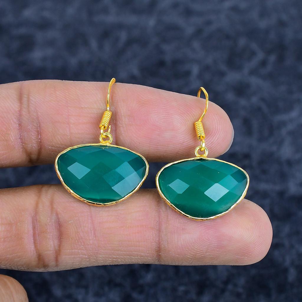 Green Chalcedony Gemstone Handmade 925Sterling Silver Jewelry Earring 1.38" M-3165