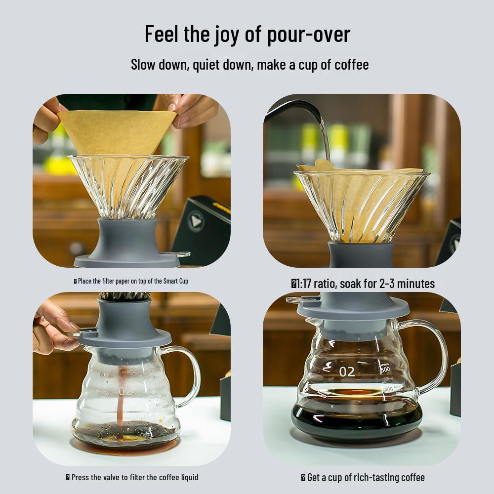 Smart Glass Pour-Over Coffee Filter Cup Set - Integrated Drip Brewing Device