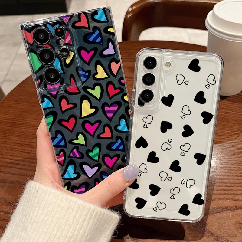 Colorful Hearts Patterned Phone Case For Samsung Galaxy S26 S25 S24 S23 Ultra S22 Plus S24 S21 FE S25 Edge Clear Soft TPU Cover
