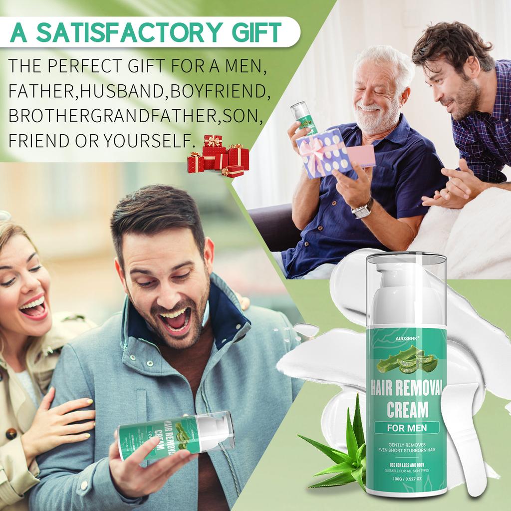 Men's Hair Removal Cream, Depilatory Cream for Men, Hair Remove Cream With Scraper, Aloe Vera Moisturizing, Painless, Moisturizing-100g