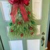 Plaid Mesh Wreath Red Bow Xmas Hanging Ornament Christmas Tree Shaped Wreath  Holiday Decoration