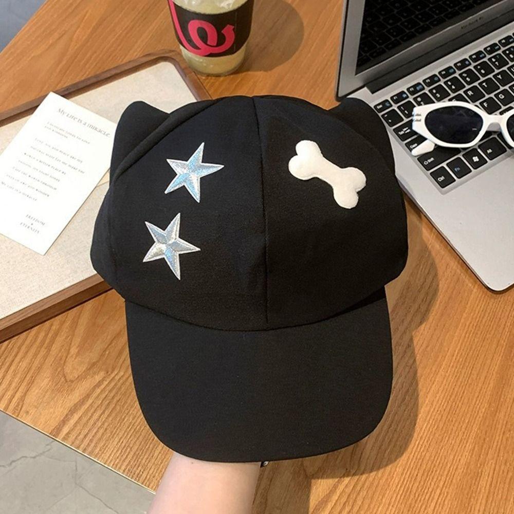 Y2k Cat Ears Baseball Cap Cute Visor Cap Fashion Star Peaked Hat  Streetwear