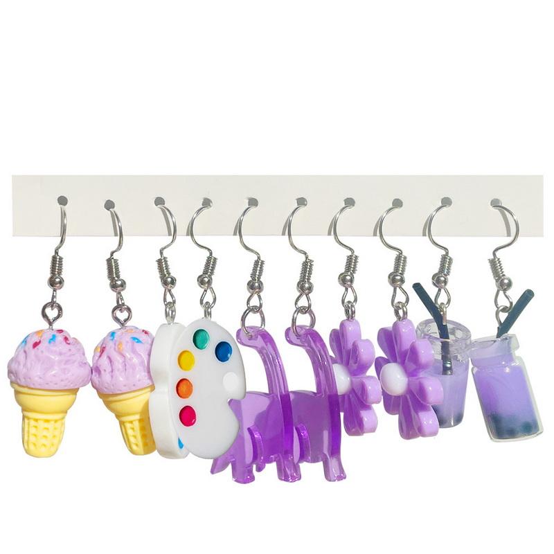 5pcs Fruit Candy Hoop Earrings Set for Women Cute Cartoon Pendant Piercing Ear Stud Drop Dangle Earring 2024 Jewelry Accessories