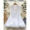 European Goods Fashionable Top Women 2025 Summer Design Sense Western Style Three-Dimensional Frill V-neck Sleeveless Shirts Women Shirt