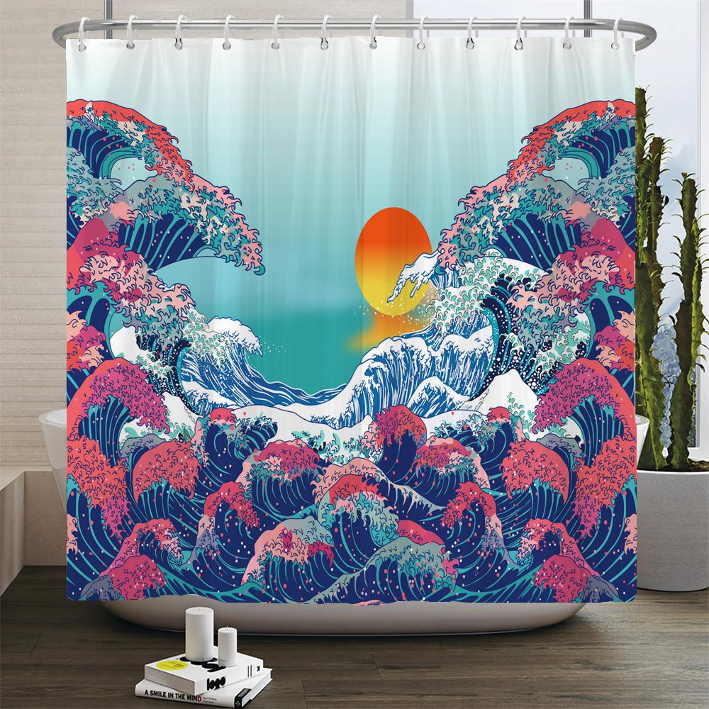 Japan Carp Banner Japanese-style Lucky Cat Printed Bath Curtains Bathroom For Bathing Cover Shower Curtains with 12 Pcs Hooks