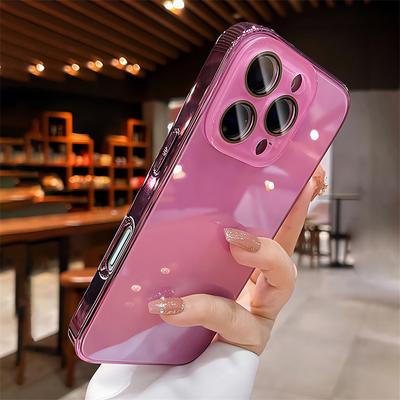 Luxury Plating Bumper Armor Glossy Phone Case For iPhone 15 16 17 Pro Max Air 14 13 12 11 Crystal Glass Lens Protection Cover