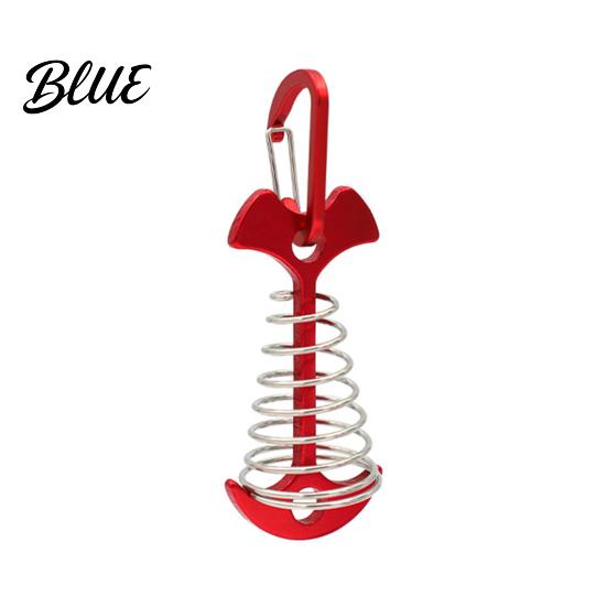 Aluminum Alloy Deck Pegs Spring-Loaded Fish Bone Tent Peg Stake with Portable Accessories Carabiner Windproof Rope Buckle for Outdoor Camping Fixing
