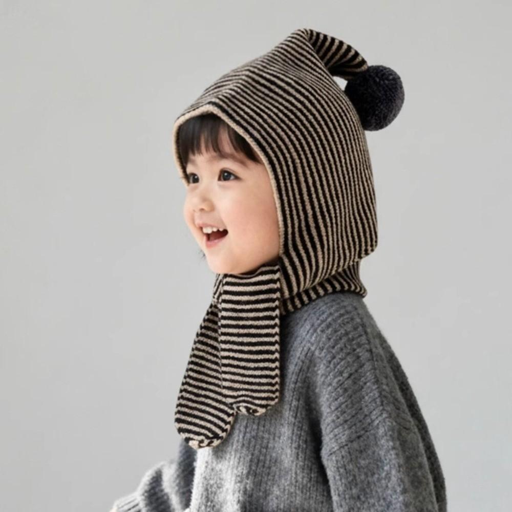 Thick Children Hooded Scarf Caps keep Warm Knitted Hood Scarf Soft Stripe Hooded Scarf Caps  Winter