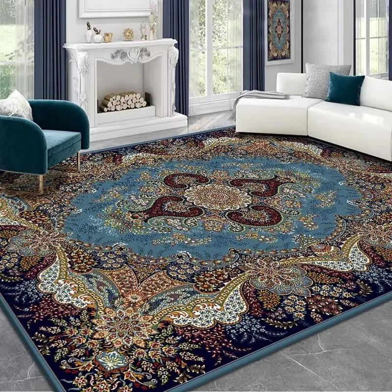 Persian Deluxe Ethnic Style Carpet for Living Room Blue Home Decor Bedroom Tea Table Rug Washable Short Plush Lounge Floor Mats