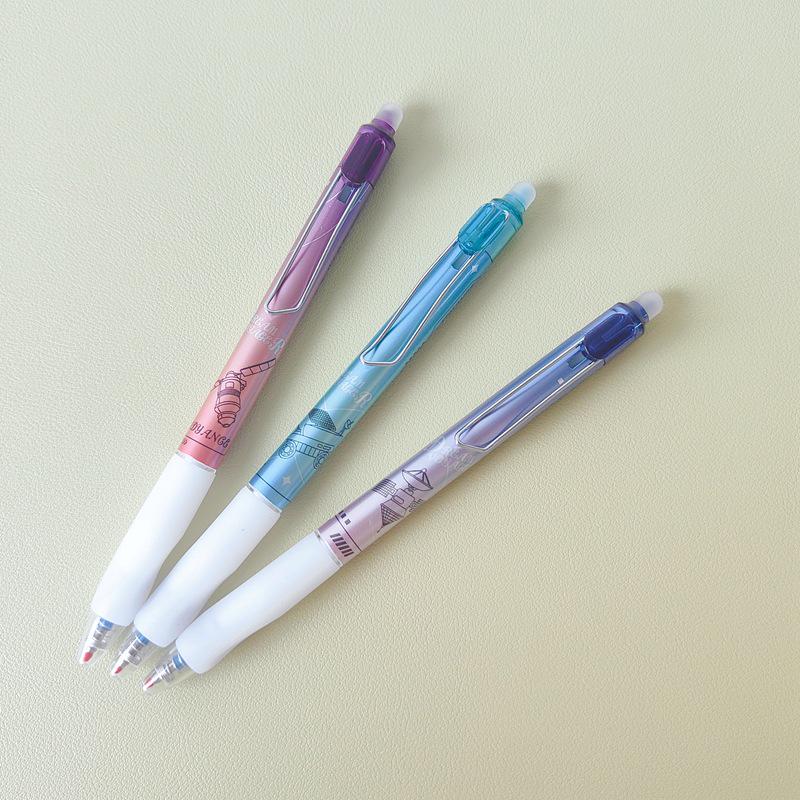 Triangular Grip Clickable Erasable Gel Pen with Metal Clip, Bullet Tip 0.5mm, Crystal Blue