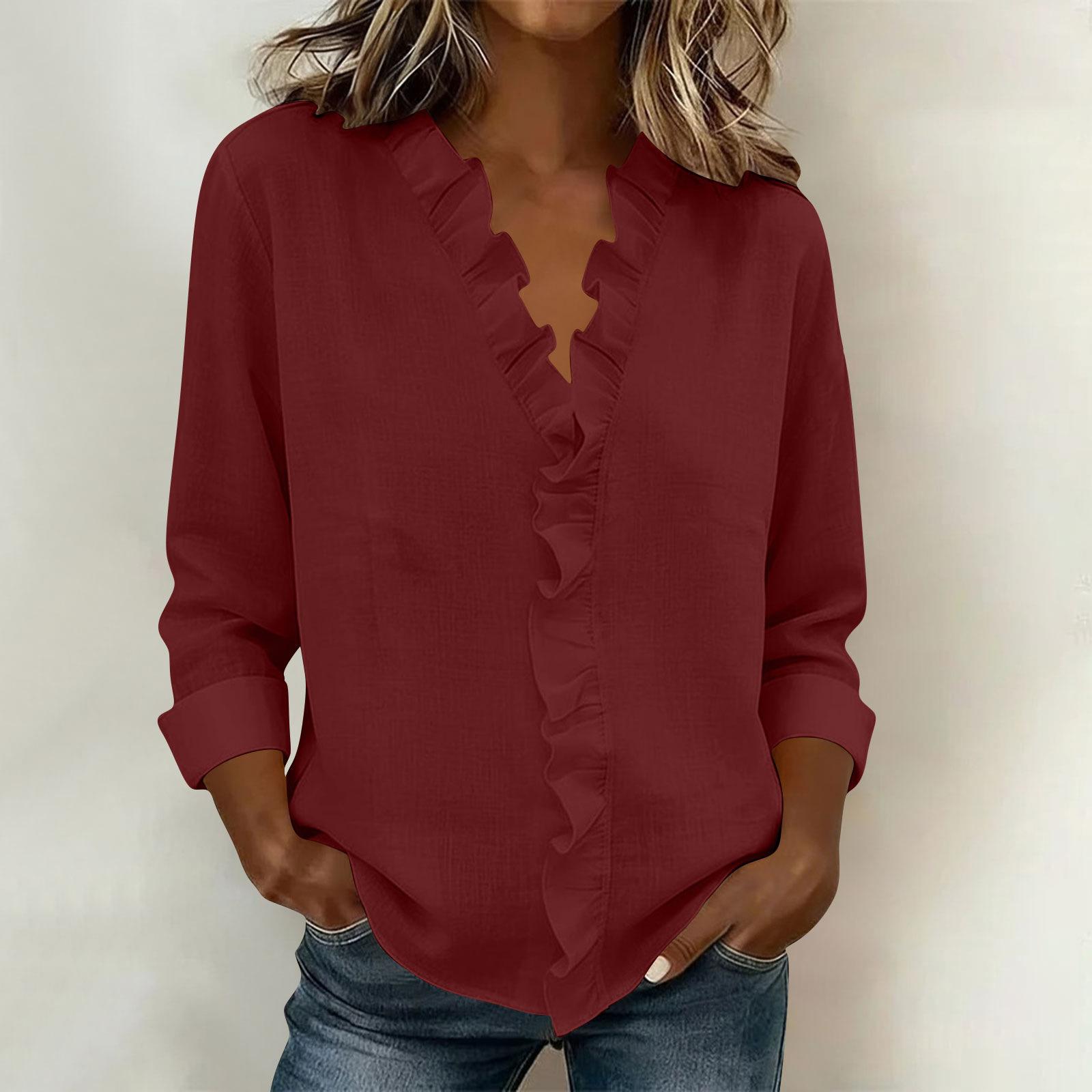 

Ladies Linen Shirt Womens Tops T-Shirts & Blouses Denim Shirt Women Ladies Tops Size 14 for Everyday Wear XL