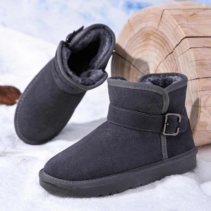 Schnalle Echtleder Schneestiefel - Herren- & Damen Winter Plüschgefüttert, Rutschfest, Verdickte Slipper Baumwollschuhe.