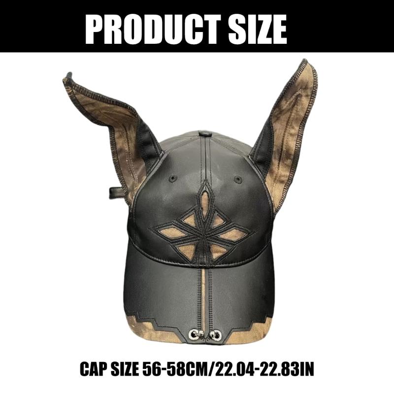 2000er Hundeohren Baseballkappe für Damen Herren Dystopische PU-Lederkappe Subkulturen Streetwear HipHop-Kappe Tägliche Party Kopfbedeckung