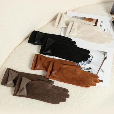 1Pair Elegant Touch Screen Gloves Suede Gloves For Women Winter Velvet Gloves Riding Driving Keep Warm Outdoor Christmas Gift