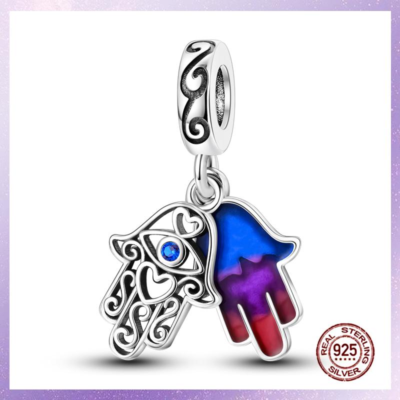 Purple Charms Copper Fit Original Pendant Bracelet Butterfly Glass Heart Feather Clip Charm Dangle Luminous Bead Diy Jewelry