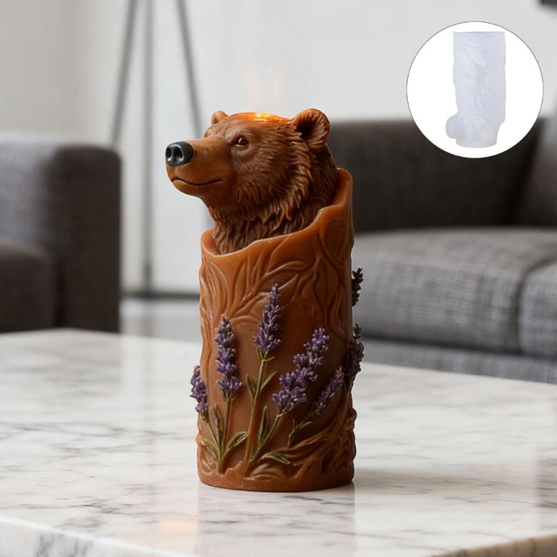 Silicone Bear Candle Mold Cylindrical Scented Candle Mould for Handmade Soap Candy Multipurpose Crafts Project