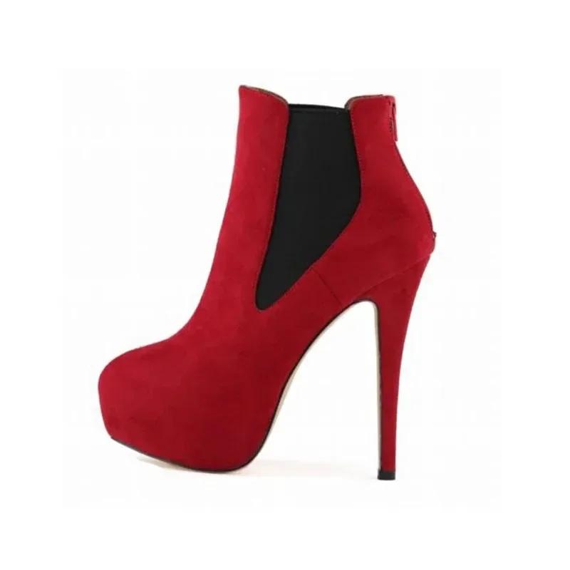 Women Boots 14cm Extremely High Heels  Winter Autumn Short Ankle Boot Sexy Platform Casual Black Party Shoes Large Size 43