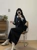 Spring 2026 Plus Size Women's Korean Casual Patchwork Hoodie & Skirt Set