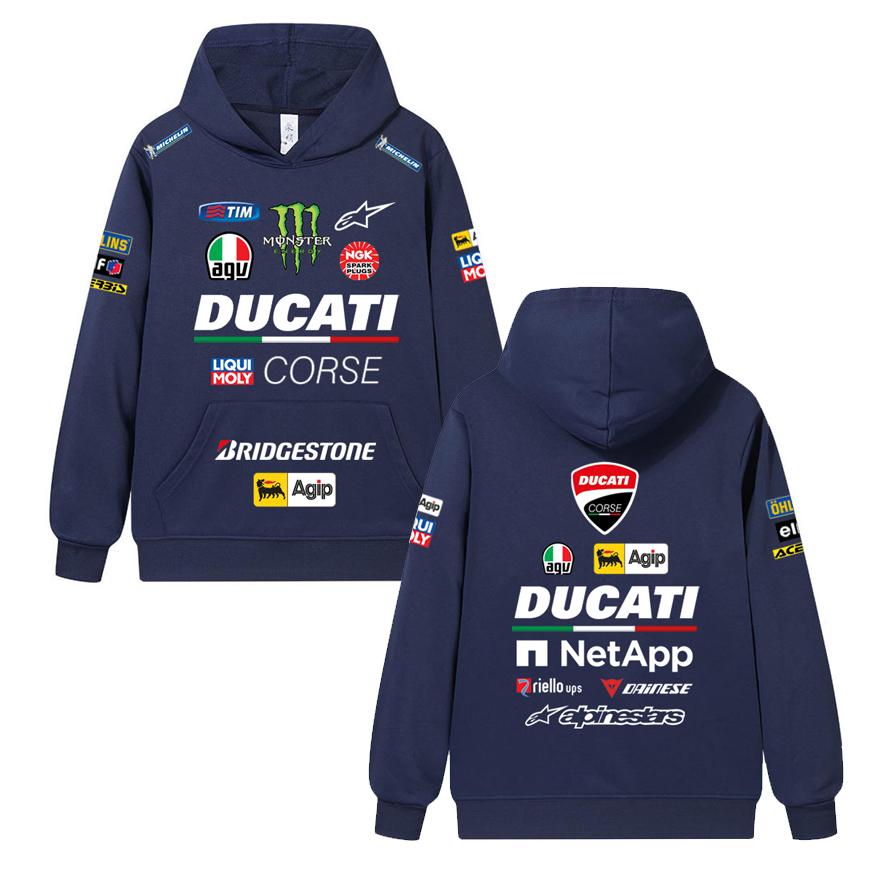 Ducati Felpa Corse MotoGP Racing, Unisex Oversize Streetwear Pullover con Stampa Completa Logo Sponsor