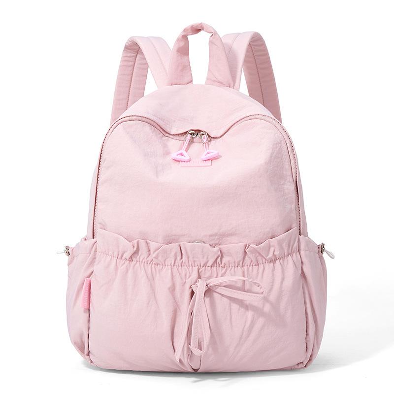 Women s Solid Color Backpack Pleated Preppy Outdoor Large Capacity Backpack