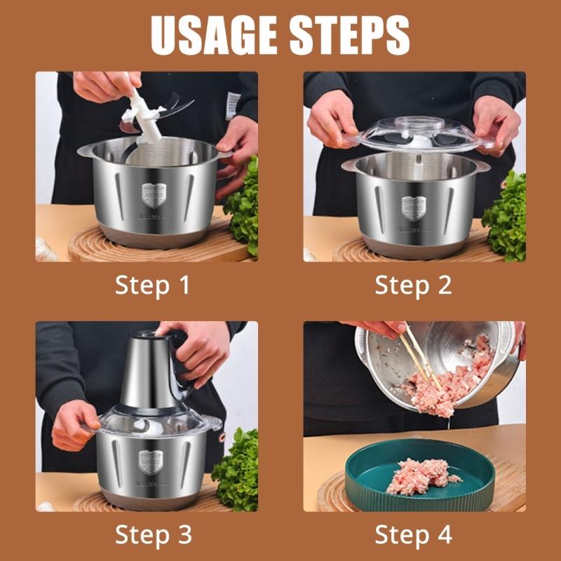 Electric Meat Grinder 5L Stainless Steel Food Processor Multifunctional Kitchen Vegetable Slicers with Nonslip Base