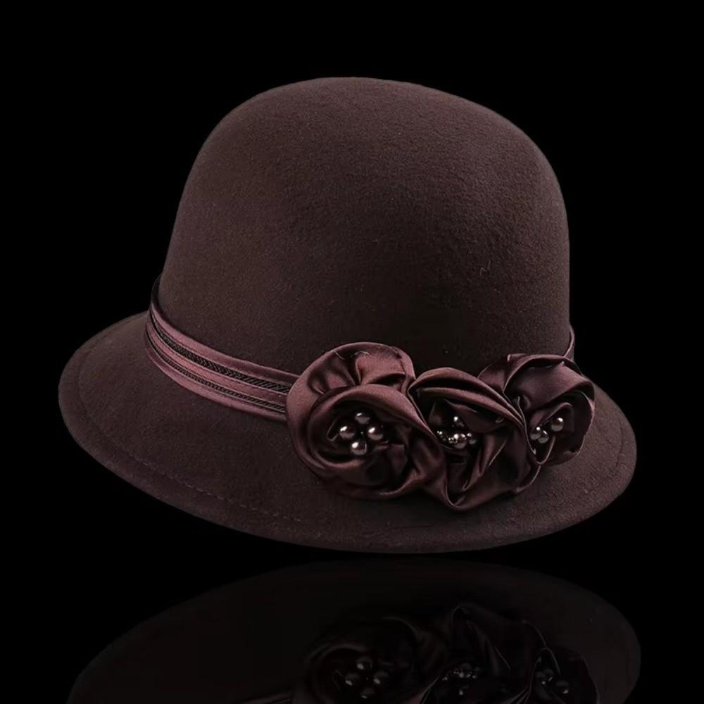 Warm Wool Formal Hat Adjustable Flower Decorated Hat Korean Fisherman Hat Top Hat