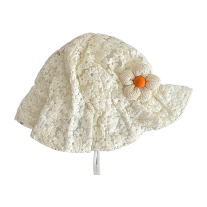 

Baby Sun Hat with Flower Charm, Soft & Breathable Fisherman Hat Lovely Bucket Caps for Infant Girls 0 to 36 Months бежевый