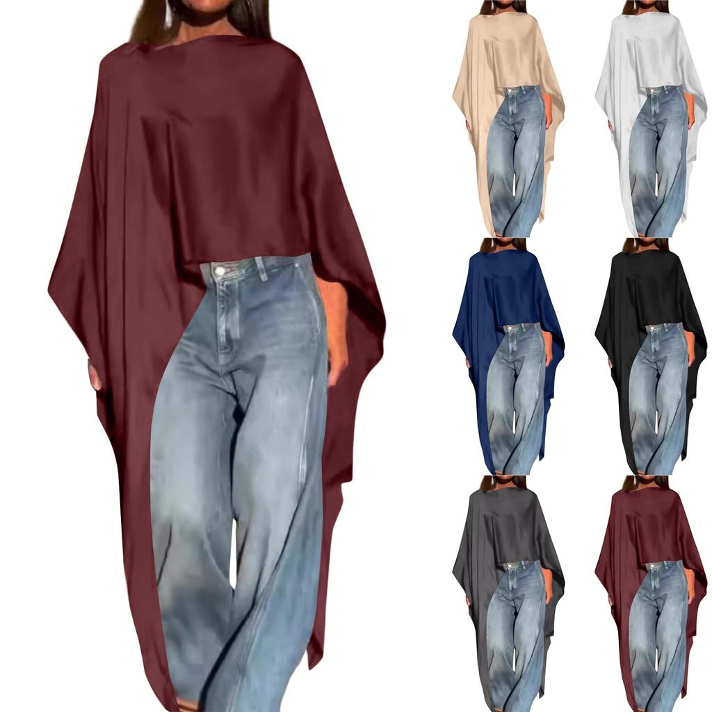 Mote dame casual ensfarget uregelmessig kant langermet topp