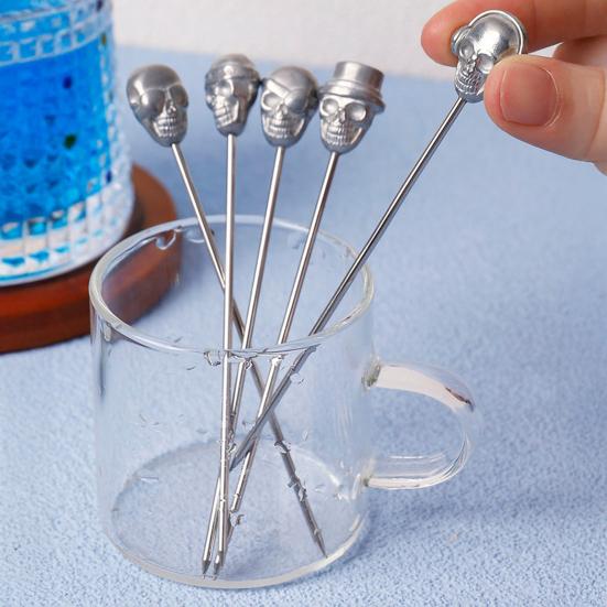 Skull Cocktail Picks Reusable Olive Skewers Martini Garnish Sticks Stainless Steel Toothpicks for Drinks Appetizers Bar