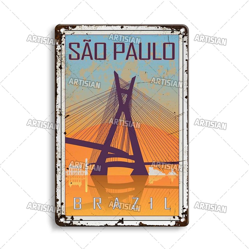 

Ностальгический бразильский металлический постер винтажная дорожная металлическая жестяная вывеска декоративная тарелка домашний бар студия настенный декор металлическая табличка 7.8x11.8inch