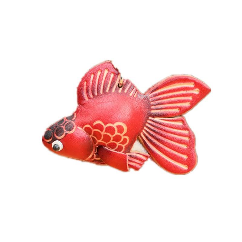 First Layer Cowhide Small Goldfish Bag Pendant Keychain Pure Hand Workmanship Small Red Fish Small Yellow Croaker Key Chain Koi Pendant