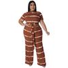 MY988 Plus Size Womens Knit 2-Piece Set With Ribbed Crew Neck Adjustable Tie Detail Casual Outfit In Multiple Colors