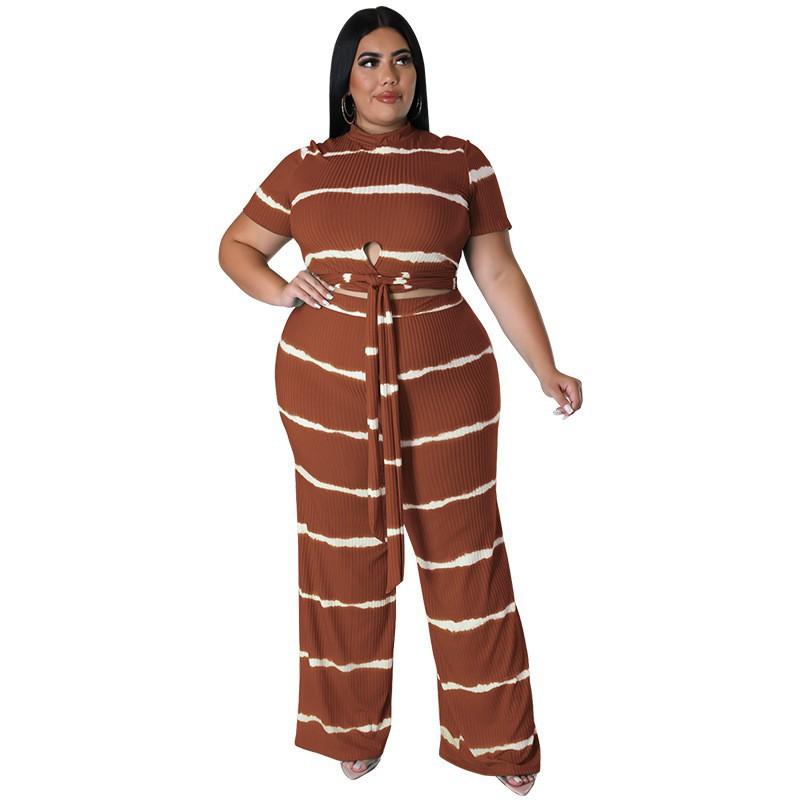 MY988 Plus Size Womens Knit 2-Piece Set With Ribbed Crew Neck Adjustable Tie Detail Casual Outfit In Multiple Colors