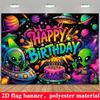A Birthday Banner Background Featuring a Space Alien Theme, Made of Polyester Material