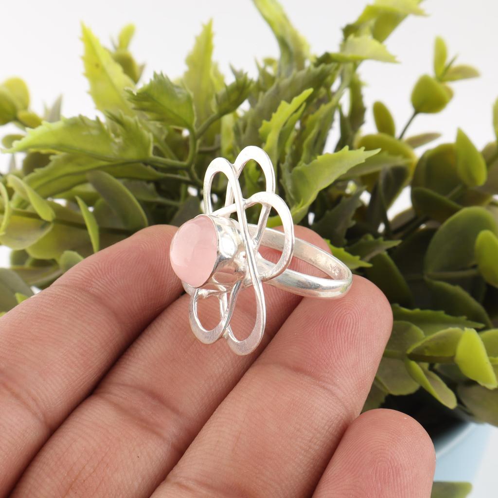 Adorable Rose Quartz Gemstone Jewelry, 925 Solid Sterling Silver Ring, Handmade Gorgeous Silver Ring, For Anniversary Gift