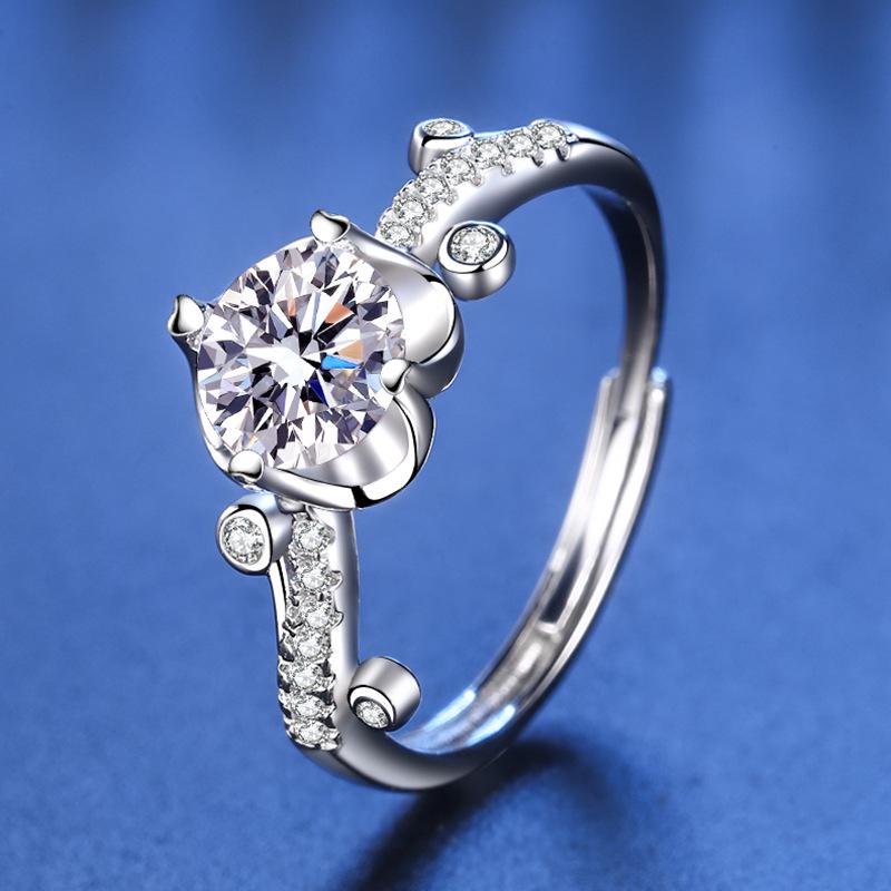 925 Sterling Silver Moissanite Love Ring, PT950 White Gold Plated, Colorfast Luxury Women's Band