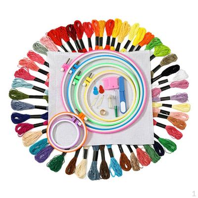 De Kit de Démarrage pour Broderie Comprenant des Instructions, des Cerceaux en Bambou, des Fils de Couleur, du Tissu, et