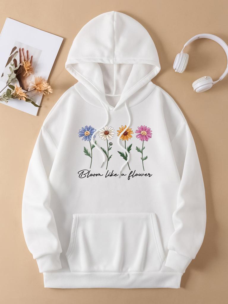Bloom Like A Flower Pattern Women Hoody Loose Y2K Casual Sportswear Fleece Pocket Hoodie Autumn All-Match Woman Clothing