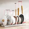 Adjustable Kitchen Storage Rack Organizer for Cookware, Cutting Boards, Pot Lids, and Telescopic Shelf.