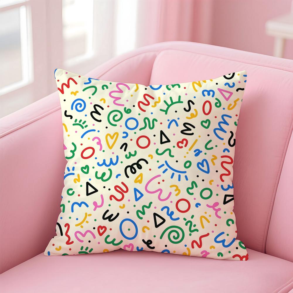 C-Cartoon Style Pattern1 Cushion Cover Pillow Case Soft Friendly Fabric & Concealed Zipper