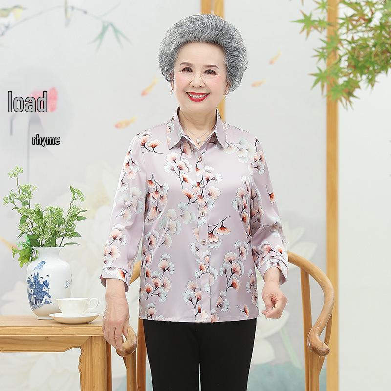 Mom's Spring/Summer Seven-Sleeve Lapel Shirt - Plus Size, Lightweight Top for Middle-Aged and Elderly Women
