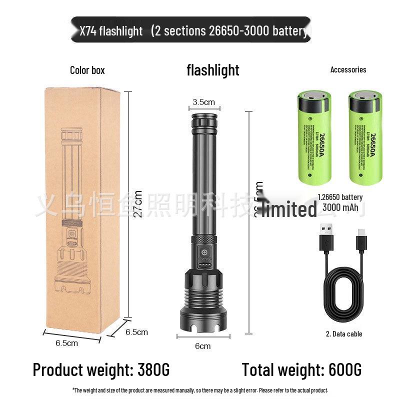 XHP90 Explosion-Proof Rechargeable LED Flashlight: Super Bright, Waterproof, Telescopic Zoom, Aluminum Alloy, Handheld Light for Outdoor Use.