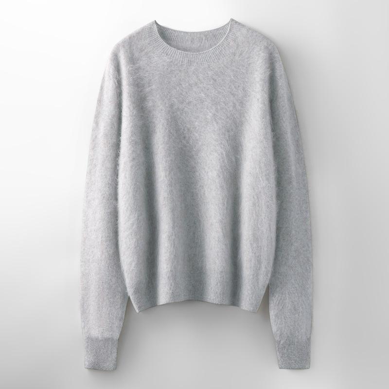 Autumn And Winter New Brushed Women'S Loose Round Neck Long Sleeve Solid Color Pullover Wool Bottoming Knitted Sweater