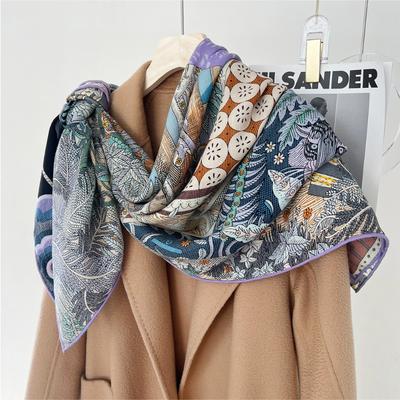 Spring and Autumn New High-end Silk Wool 140 Large Shawl Light Luxury Versatile Silk Wool Scarf Cold-proof and Warm Square Scarf